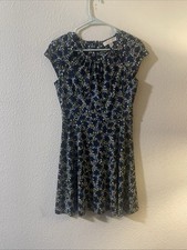 Michael Kors Women's Hayden Shirred Neck Navy Floral Dress Size P/S