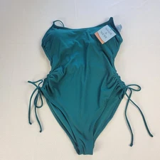 Shade & Shore Swimsuit Womens Medium 8/10 Rib Cinch Medium One Piece Green