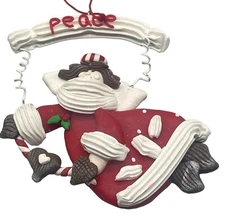 Christmas ornament  peace angel hearts holy red white 5x4" READ