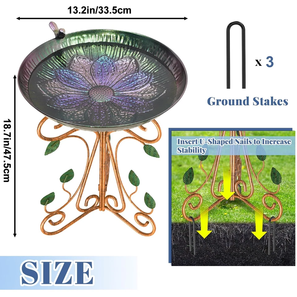 Baño para pájaros de metal vintage para exterior, cuenco para baños para pájaros de 13" de diámetro con pe... Foto 2 de 4