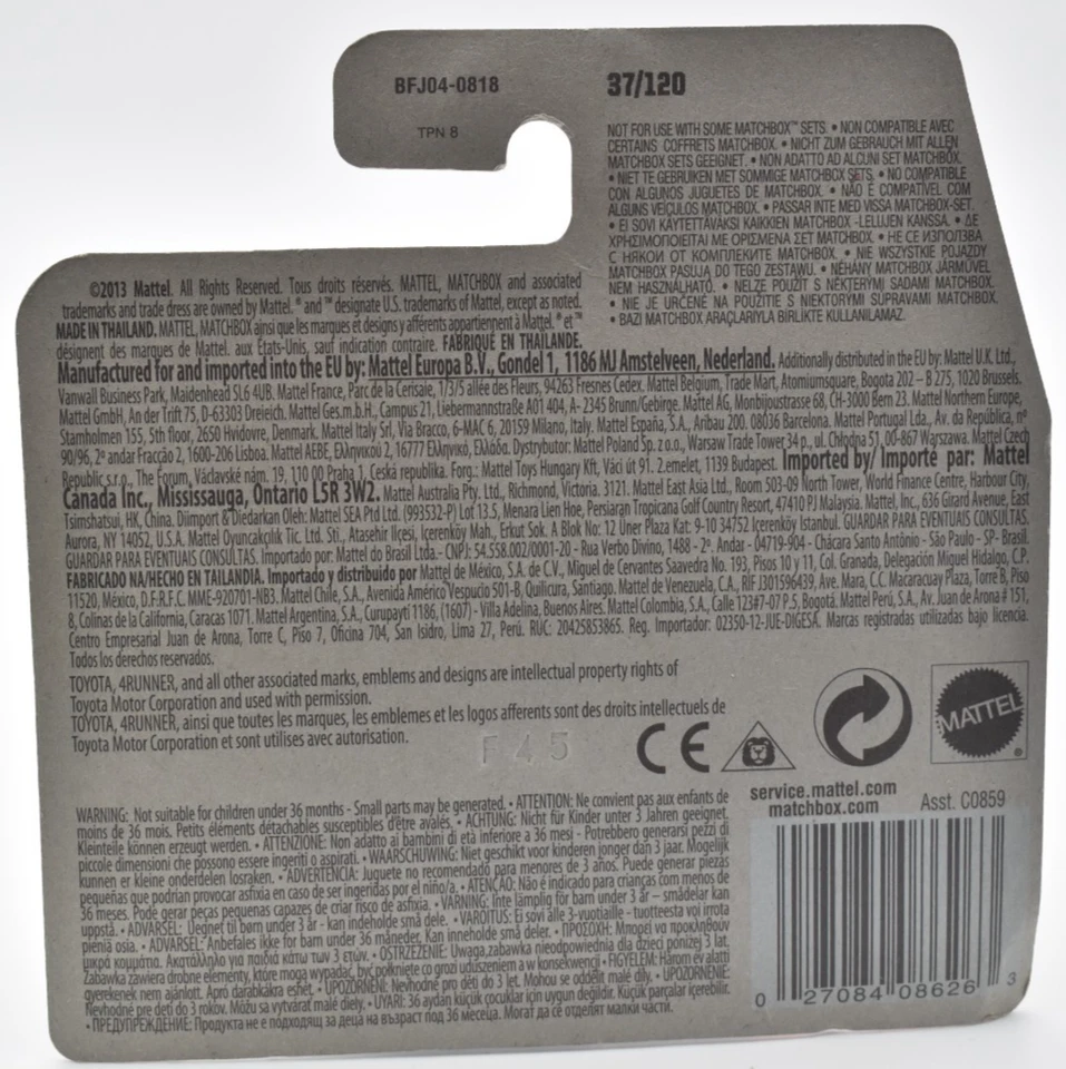 Matchbox Toyota 4Runner auto 37/120 2014 superfast scheda corta - Immagine 2 di 2