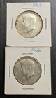 1966 Kennedy half dollar - 40% Silver Both Coins Included In Auction Some Toning