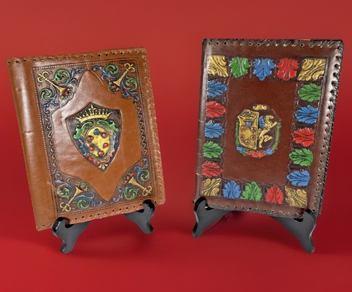 2 Vintage Italy Tooled Leather Bible / Book Cover - Hudson Detroit - Estate Find