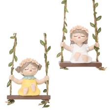 Girl Sit on Swing Garden Statue Hanging Figurine Ornament Resin Sculpture for