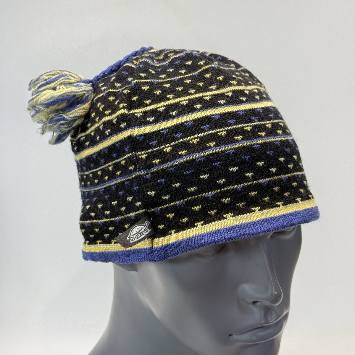 Vintage 90s Turtle Fur Black Wool Yarn Ski Hat Beanie Toboggan
