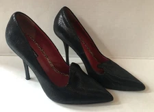 ✨ Charles Jourdan Paris Heels Women 9.5 Black Leather Shiny Stilettos Slip On ✨