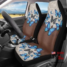 2 Pcs Butterfly Print Auto Seat Cover Set For Front Seats Only Brown-butterfly