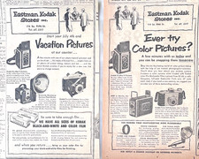 Two 1953 newspaper ads for Kodak Cameras - Duraflex II, Brownie Hawkeye, Tourist