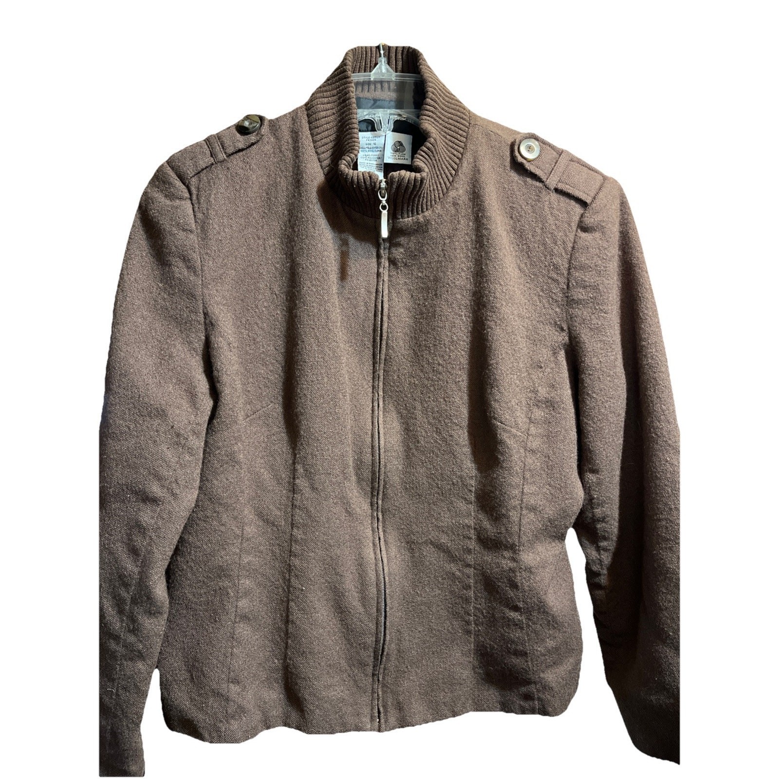 Sag Harbor 100% Wool Jacket Womens Size 16 Large Brown Full Zip Vintage Pockets