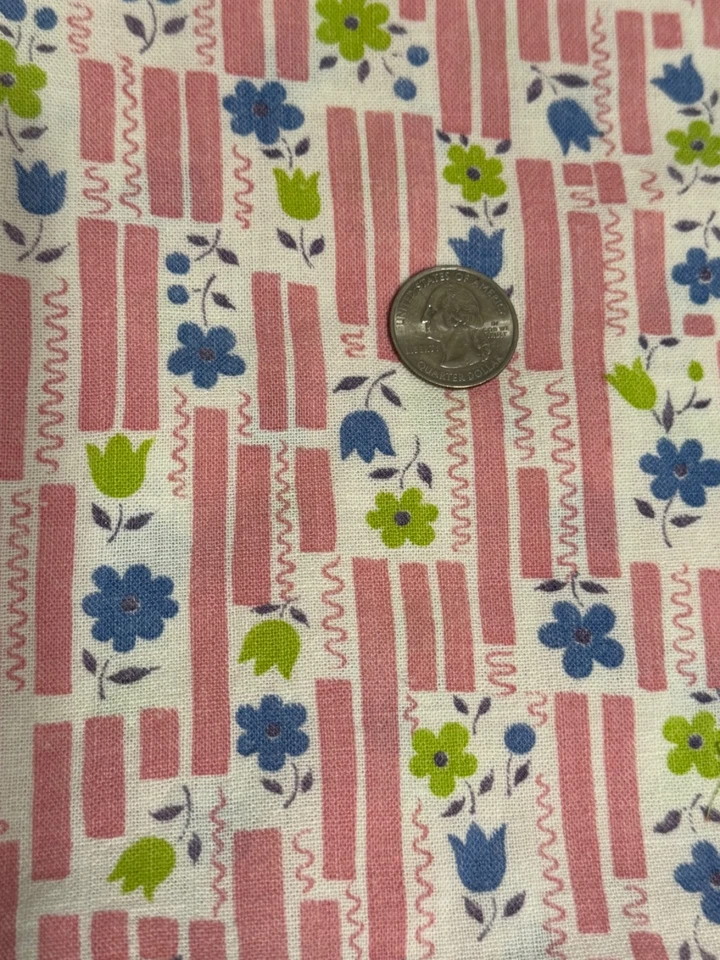 "Saco de harina vintage tela línea rosa y patrón floral años 30 40 antiguo 45"" x 36""" Foto 4 de 4