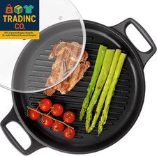 Padella Griglia Alluminio Fuso per Piano Cottura con Coperchio - Più Leggera della Padella in Ghisa