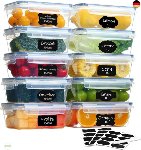 10 Frischhaltedosen Mit Deckel (5X1L + 5X840Ml), Gefrierdosen &Amp; Meal Prep-image