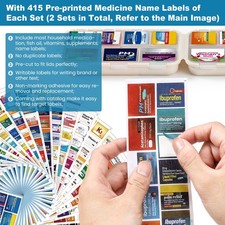 4 Pack 14 Grids Travel Pill Organizer Box with 830-Pcs2 Set Medicine Name Lab...