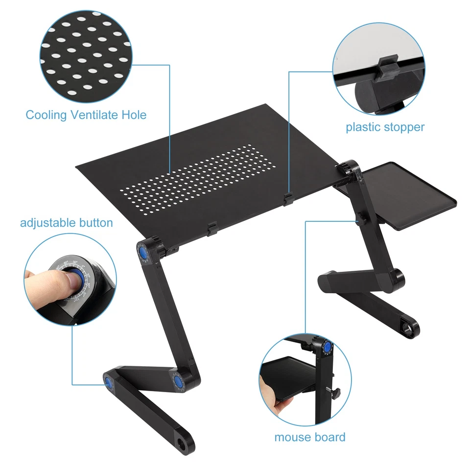360° Adjustable Foldable Laptop Stand Table Sofa Bed Tray Notebook Computer Desk - Image 4 of 4