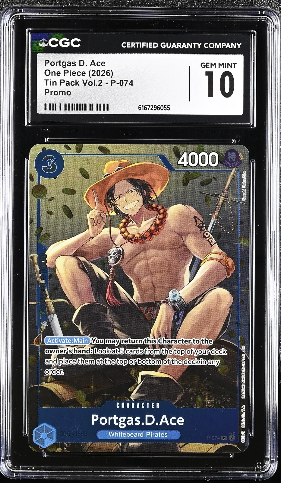 Portgas D. Ace P-074 CGC 10 Gem Mint Tin Pack Vol.2 One Piece Card