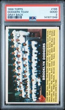1956 TOPPS GRAY BACK #166 DODGERS TEAM PSA 2