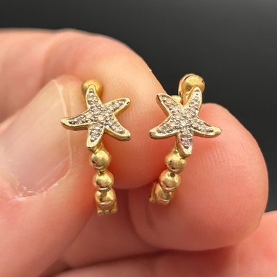 Nachlass 14K Gelbgold Seestern Huggie Creolen mit 0,08 ctw Diamanten Küste