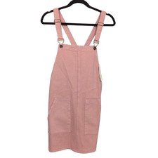 Sadie Sage Blush Cotton Denim Adjustable Strap Overall Jumper Mini Dress Small