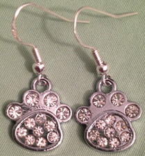 RHINESTONE PAW PRINT EARRINGS - with Sterling Silver Ear Wires or GP DOG BLING