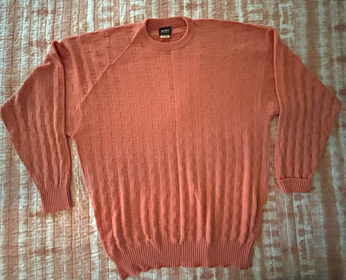 Neiman Marcus Y2K Men's L Cotton-Cashmere Knit Crewneck Pullover Sweater Orange