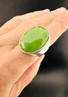 Sterling Silver Green Jade Ring Faceted Oval Gemstone Size 6 Vintage Statement