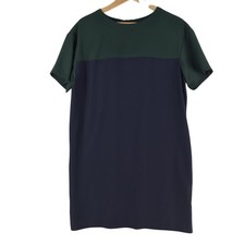 Uniqlo Dress Womens L Blue Green Colourblock Crew Neck Shift Knee Length 130951