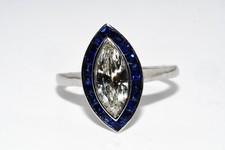 $12,500 Platinum 2.11CT Antique Natural Diamond & Sapphire Engagement Ring