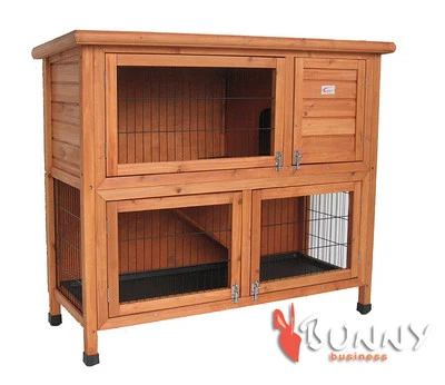 BUNNY BUSINESS DELUXE DOUBLE DECKER RABBIT GUINEA HUTCH WITH LEGS 2 TIER WIRE HUTCHES RUN