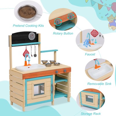 Mud Kitchen for Kids Outdoor Pretend Kitchen Playset With Cookware Accessories