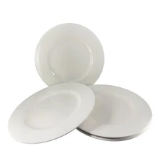 Thomson Pottery Ceramic Porcelain White Glazed Stoneware Plate Dish 4 Set 10.5”W