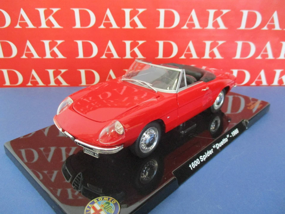 Die cast 1/24 Modellino Auto Alfa Romeo 1600 Spider Duetto 1966 rosso - Immagine 2 di 3