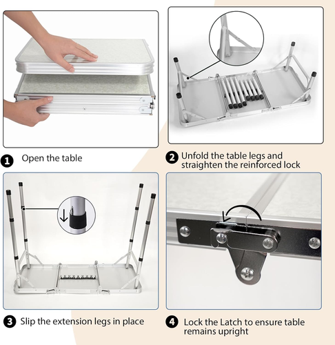 3Ft Aluminum Folding Picnic Table - Lightweight & Portable Outdoor Table with Ad - Picture 6 of 6