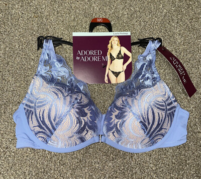 NWT Womens Adored Adore Me Layla Blue Lace Push Up Bra Size 32C