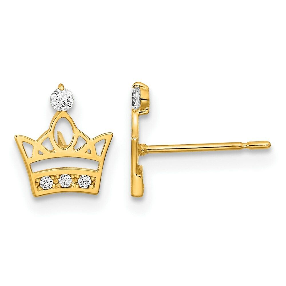 14k Yellow Gold Solid Madi K Youth CZ Crown Post Earrings 14k Yellow Gold Solid Madi K Youth CZ Crown Post Earrings