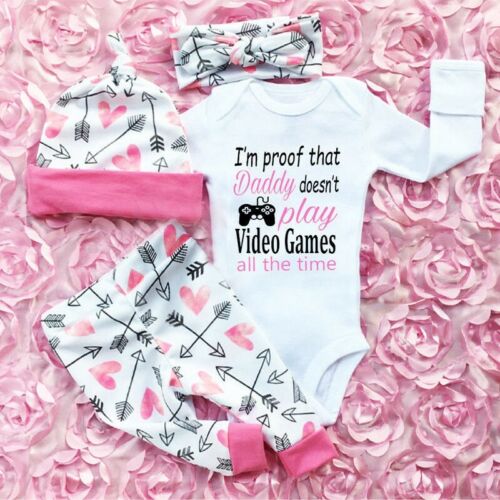 Neugeborenes Kleinkind Baby Mädchen Kleidung Strampler Overall Body + Hose Outfits Set - Bild 1 von 9