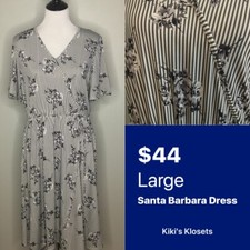 Piphany Light Charcoal Stripe & Floral Print NWT L SANTA BARBARA Dress