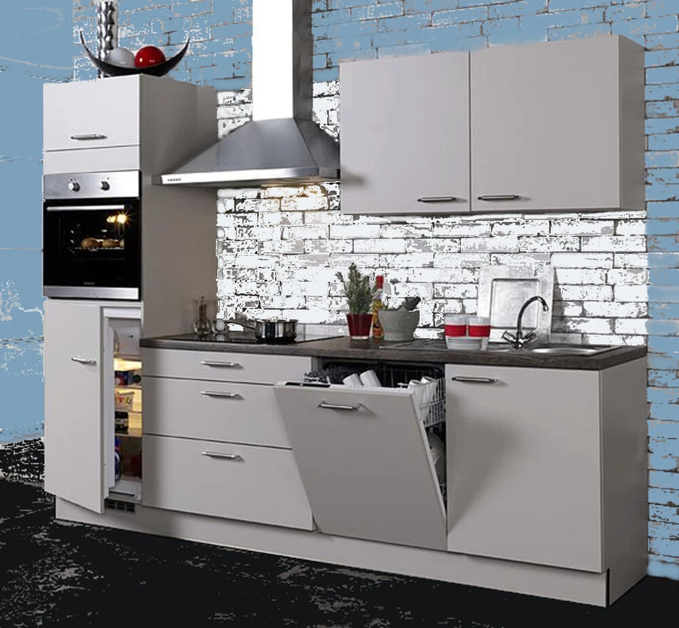 Einbauküche Malmö 1 Grau Küchenzeile 210 cm mit E-Geräte / Schränke montiert!