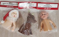 3 Vtg Fibre Craft Santa Claus Reindeer Elf Air Freshener 6" Doll 3426 3420 3419