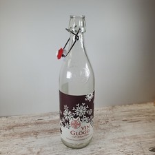 Empty Clear Glass Round Bottle Swing Flip Top Wire Bail Stopper 1 Liter - Glunz