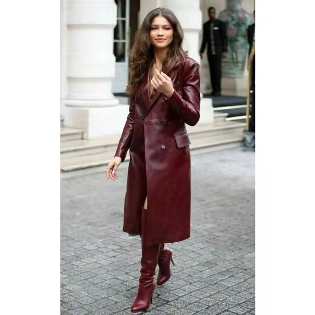 Women's Burgundy Pure Leather Trench Coat 100% Lambskin Stylish