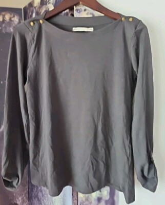 SFERA Women's Gray Boatneck Roll Tab Sleeve Top Size EUR S
