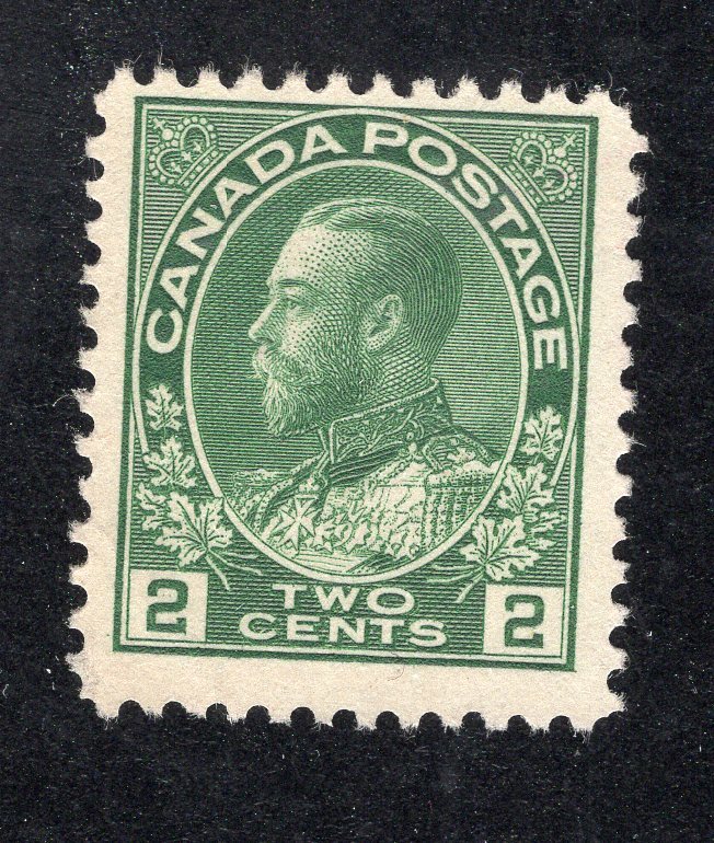 Canada 1911 2c yellow green George V, Scott 107 MNG, value = $27.50
