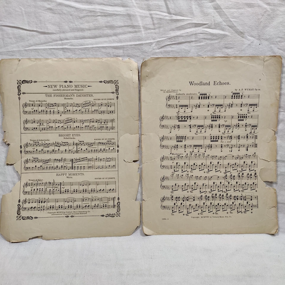 Partituras antiguas raras de 1908 "Woodland Echoes" de A. P. Wyman op 34 Foto 3 de 4