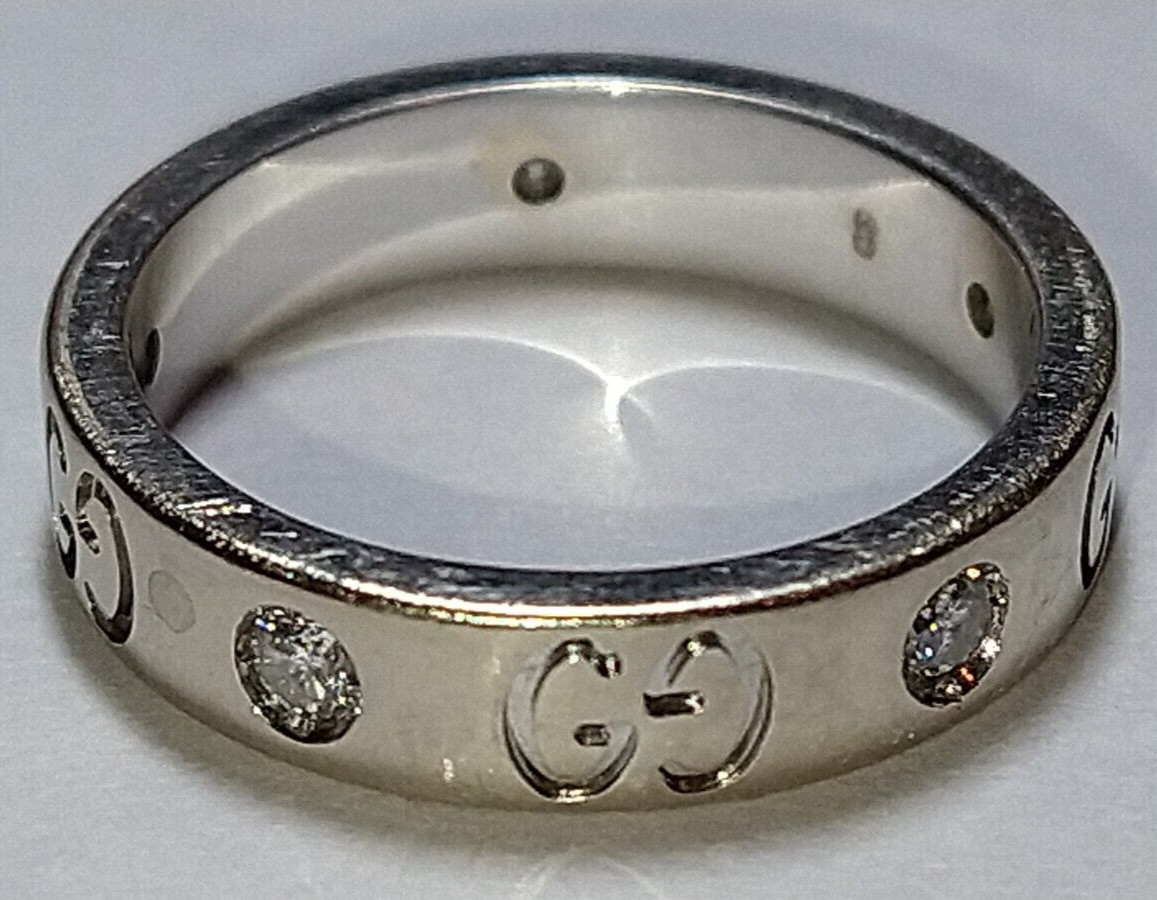 Solid 18k white gold gucci diamond 4mm icon ring 4.14 grams - sz 4.25 thumbnail 4