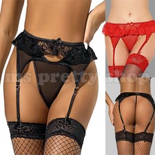 Women's Ruffle Floral Lace All-in-one Suspender Belt Garter Thong Panties 8 - 22