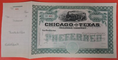 1890er CHICAGO AND TEXAS RAILROAD COMPANY AKTIENZERTIFIKAT