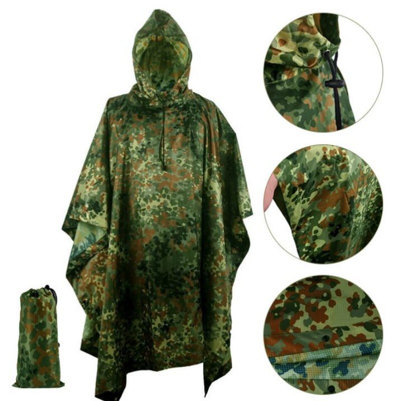 Large Rain Poncho Hooded Ripstop Trekking Fishing Hiking Rain Coat Jacket