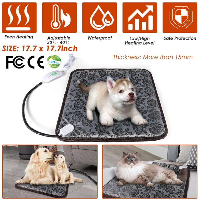 Pet Electric Heating Pad for Dogs and Cats with Anti-bite Steel Cord Waterproof Adjustable Dog Warm Bed Mat Heated Pet Pad for Pets Beds Pets Blankets