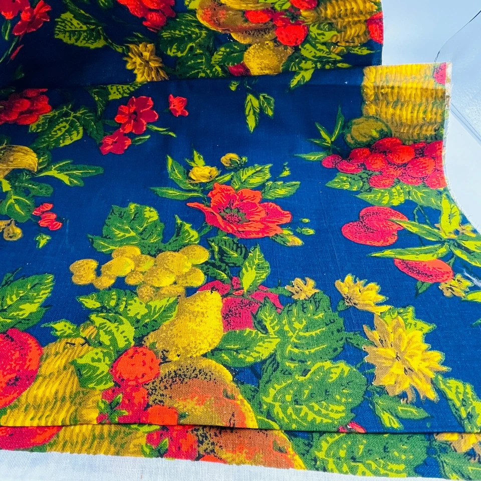 1+ Yarda Vintage Casa N Hogar Telas Cestas de Frutas Azul Rojo Corteza Tela Algodón Foto 4 de 4