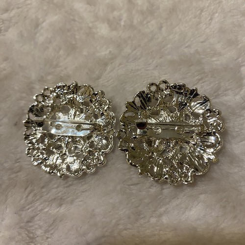 Vintage Clear Round Rhinestones Silver Tone Brooch  - Picture 2 of 2